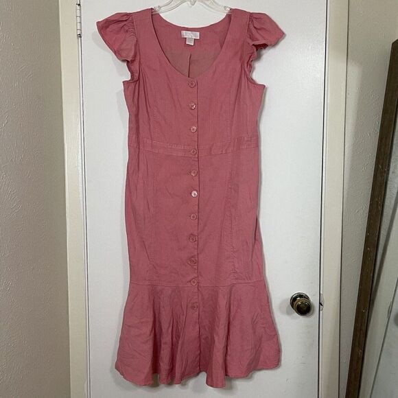 Rachel Parcell Pink linen blend button down midi ruffle hem dress size XL - Picture 2 of 8